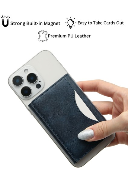 Magsafe Özellikli Lacivert Manyetik Kartlık Cüzdan 5 Bölmeli