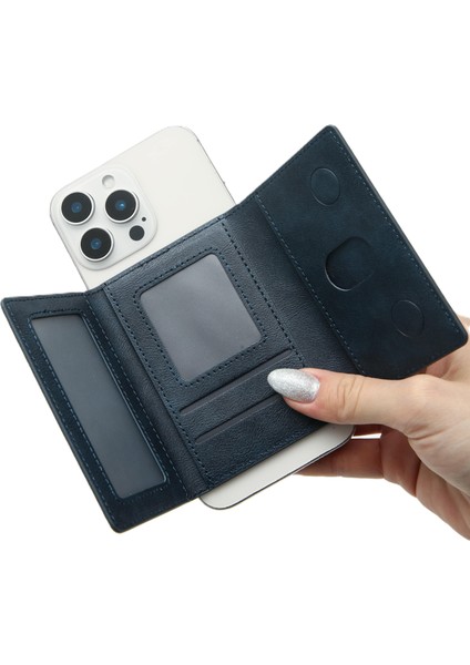 Magsafe Özellikli Lacivert Manyetik Kartlık Cüzdan 5 Bölmeli fiyatları