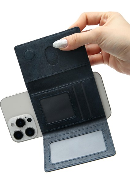 Magsafe Özellikli Lacivert Manyetik Kartlık Cüzdan 5 Bölmeli modelleri