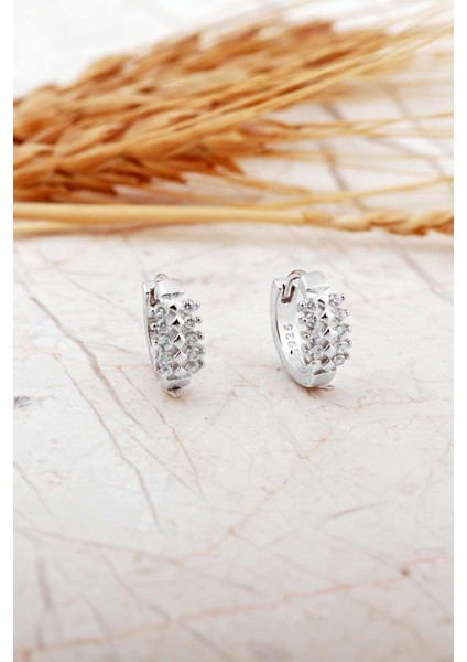 Taşlı Rodyumlu 9 mm Mini Gümüş Halka Küpe 7318