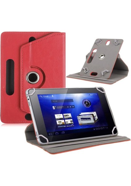 Vorcom S12 10.1" Dönerli Standlı Deri Tablet Kılıfı - Ekran Koruyucu - Kırmızı