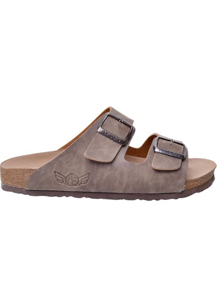S903-002 Erkek Iki Tokalı Mantar Tabanlı Yazlık Comfort Terlik Vizon