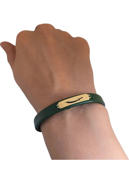 14 Ayar Altın Plakalı Kadınlara Dikdörtgen Figürlü ve Özgün Derili Sembol Bilekliği-367SEMBOL-YEŞIL fırsatları