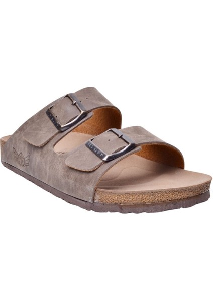 S903-002 Erkek Iki Tokalı Mantar Tabanlı Yazlık Comfort Terlik Vizon