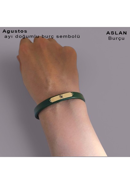 14 Ayar Altın Plakalı Dikdörtgen Figürlü ve Özgün Derili Kadınlara Özel Burç Bilekliği-367BURÇ-YEŞIL modelleri