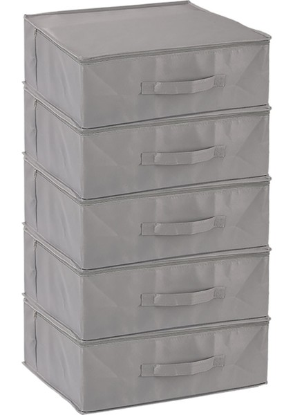 5'li Set 53 x 44 x 21 cm Baza Altı & Dolap Içi Organizer, Yorgan & Yastık Düzenleyici Hurç Gri