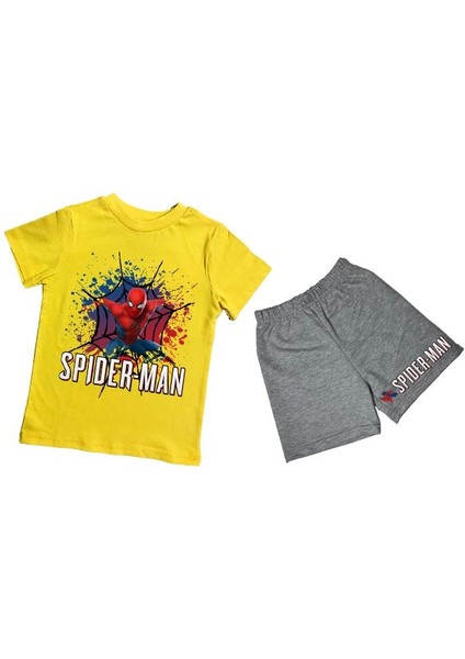 Unisex Spiderman Baskılı Pamuklu Kumaş Kısa Kollu Şortlu Ikili Çocuk Takımı