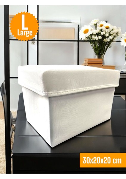 Beyaz Kapaklı Dolap Içi Düzenleyici Kutu Çok Amaçlı Saklama Kutusu Large 30 x 20 x 20 cm