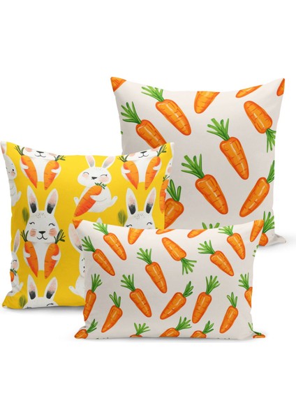 Ilkbahar Serisi Çift Tarafı Dijital Baskılı 3'lü Kırlent Kılıfı Seti (Spring Easter Paskalya)