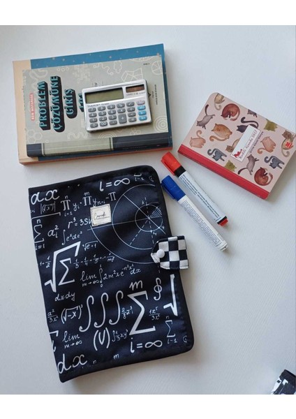 Siyah Beyaz Matematik Formülleri Desenli Dijital Baskı Kumaş Organizer - Ajanda Boyu fırsatları