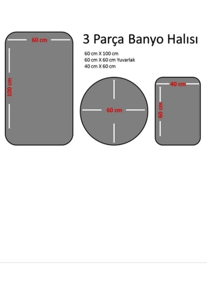 3'lü Banyo Paspas Takımı, Antrasit Siyah, Kaymaz Taban, 60x100 cm modelleri