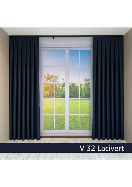 Donatti Lacivert Düz Keten Fon Perde 1/3 Pile Tek Kanat