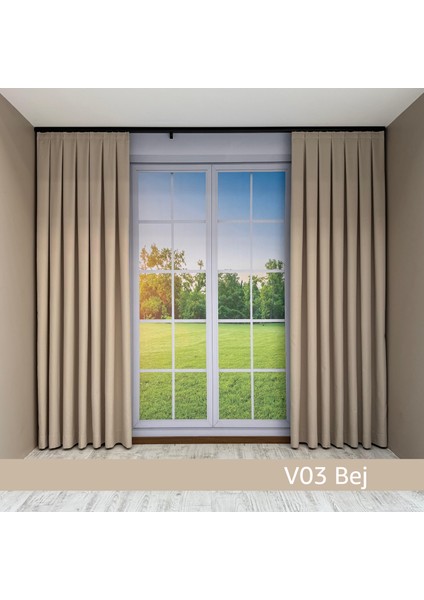 Donatti Bej Düz Keten Fon Perde 1/3 Pile Tek Kanat