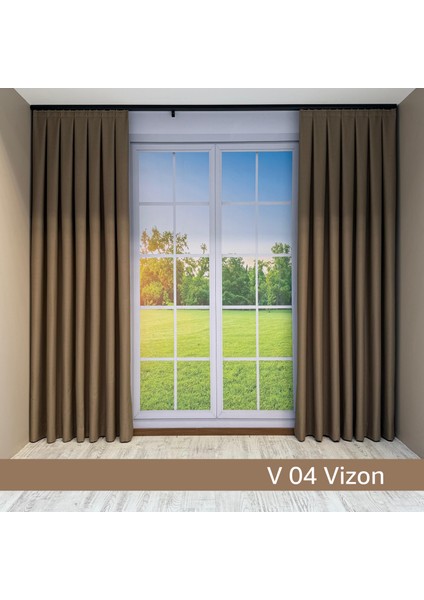 Donatti Vizon Rengi Düz Keten Fon Perde 1/3 Pile Tek Kanat