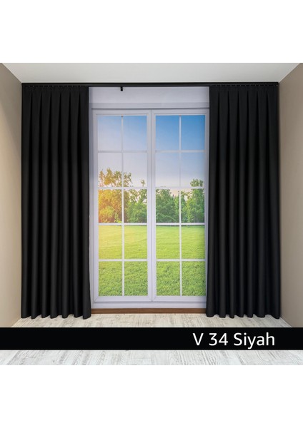 Donatti Siyah Düz Keten Fon Perde 1/3 Pile Tek Kanat