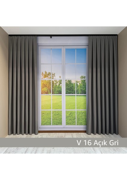 Donatti Açık Gri Düz Keten Fon Perde 1/3 Pile Tek Kanat