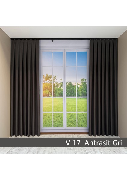 Donatti Antrasit Gri Düz Keten Fon Perde 1/3 Pile Tek Kanat