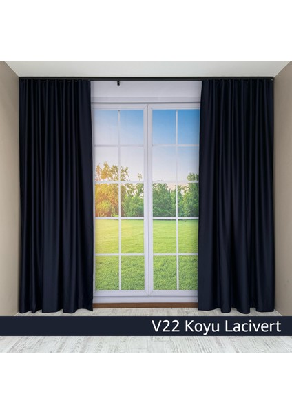 Donatti Koyu Lacivert Star Blackout Pilesiz Tek Kanat Fon Perde