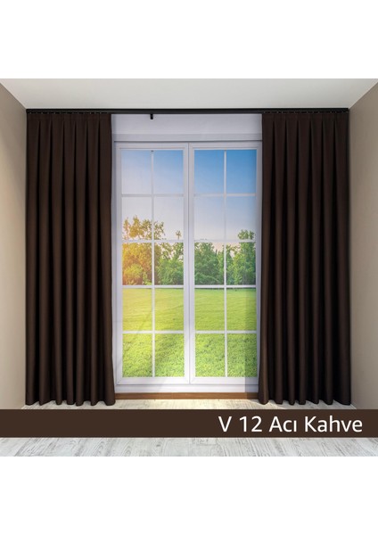 Donatti Acı Kahverengi Düz Keten Fon Perde 1/3 Pile Tek Kanat