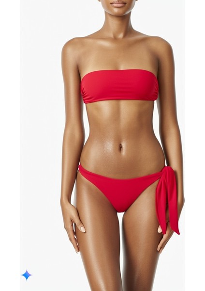 Kırmızı Dar Kalıp Bir Taraf Kalın Ip Bağcıklı Bikini Altı
