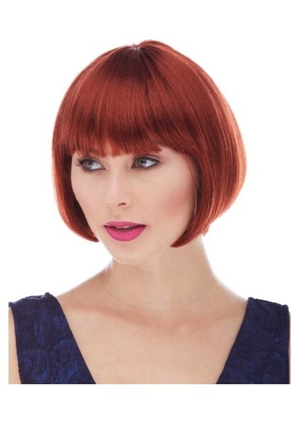 Kızıl Renk Düz Kesim Astarlı Küt Parti Peruğu