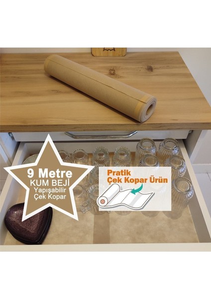 Pratik Çek Kopar Kum Beji 9m Yapışabilir Çekmece Düzenleyici/raf Örtüsü Kaymaz Antiyel Kumaş