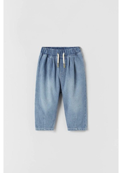 Yeni Sezon Kız Çocuk Rahat Kalıp Bağcık Detaylı Beli Lastikli Jean Kot Pantolon Mavi fiyatları