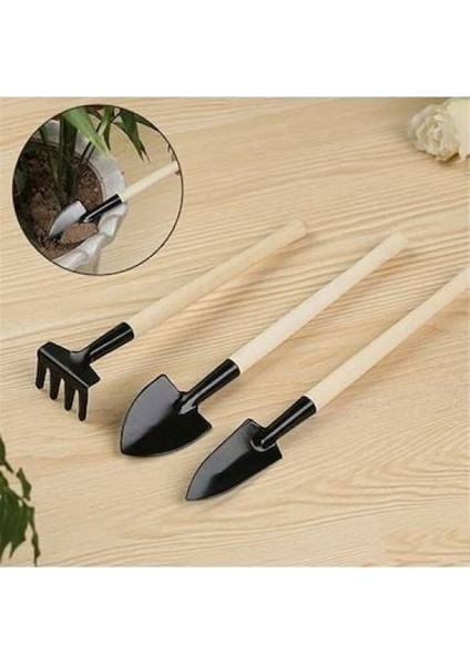 Mini Ahşap Bahçe Aletleri Seti (3 Parça): Saksı ve Balkon Bitkileri İçin fiyatları