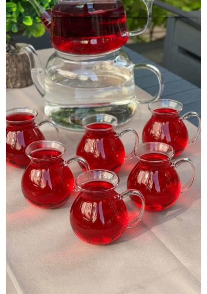 6'lı Keyfi Ala Borosilikat Cam Kulplu Çay Bardağı 210 ml Bardak