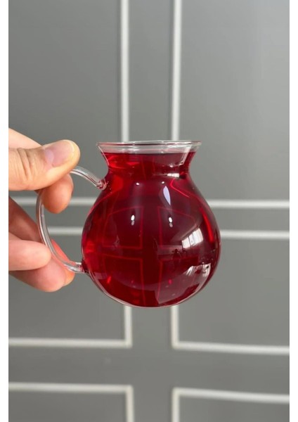 6'lı Keyfi Ala Borosilikat Cam Kulplu Çay Bardağı 210 ml Bardak