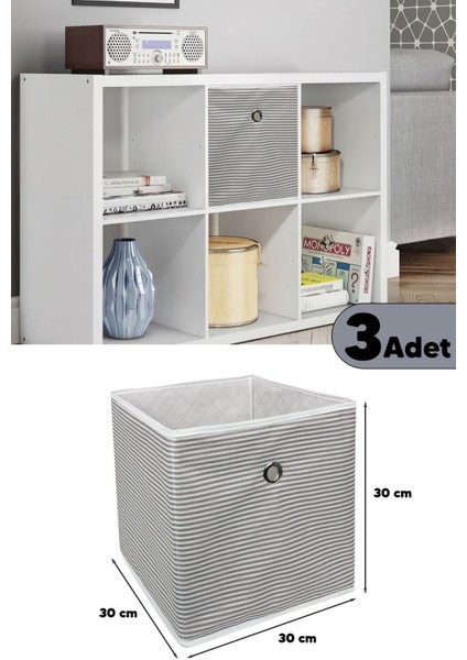 3 Adet Raf Organizer Saklama Kutusu Gri 30 x 30 x 30 cm