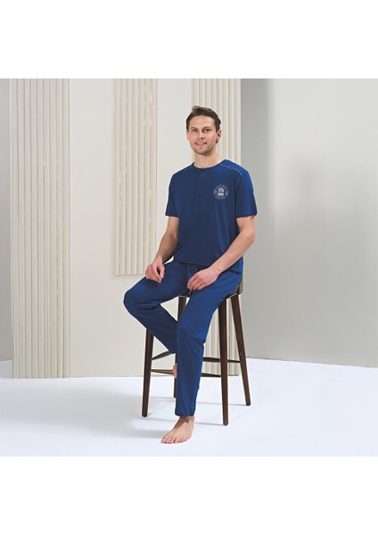 1710 Erkek Kısa Kol Uzun Alt Yazlık Pijama Takım