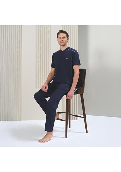 Over Sleep 1718 Erkek Kısa Kol Uzun Alt Yazlık Büyük Beden Pijama Takım