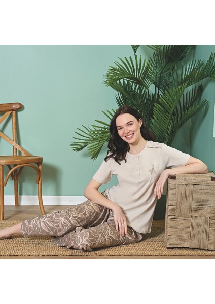 1824 Kadın Kısa Kol Süprem Yazlık Pijama Takım