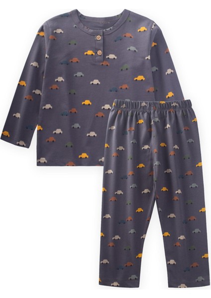 Desenli Pijama Takım 1-7 Yaş Gri