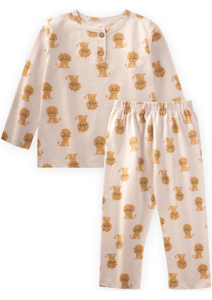Desenli Pijama Takım 1-7 Yaş Ekru