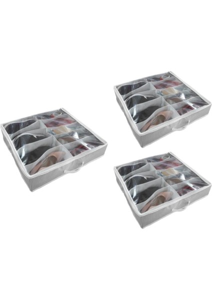 3 Adet - Ayakkabı Organizeri - 10 Bölmeli Ayakkabı Saklama Çantası 58X58X12CM - Çizgili Model