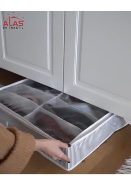 3 Adet - Ayakkabı Organizeri - 10 Bölmeli Ayakkabı Saklama Çantası 58X58X12CM - Çizgili Model fırsatları