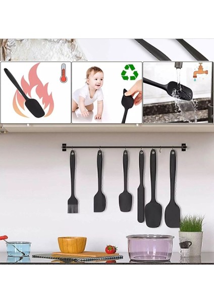 Isıya Dayanıklı Silikon Spatula Seti, 6 Parça, BPA Free, Siyah