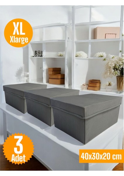 3 Adet Kapaklı Dolap Içi Düzenleyici Kutu Çok Amaçlı Saklama Kutusu x large 40 x 30 x 20 cm