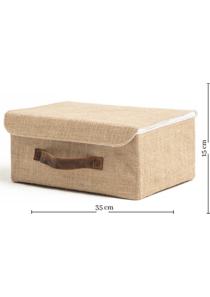 Jüt Kapaklı Dolap Içi Organizer Takı, Makyaj, Banyo, Ofis Düzenleyici Saklama Kutusu 35 x 26 x 15 cm