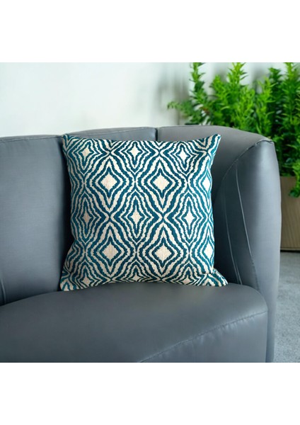 Modern Mavi-Beyaz Geometrik Desenli Kırlent Kılıfı - 45 x 45 cm (1 Adet)