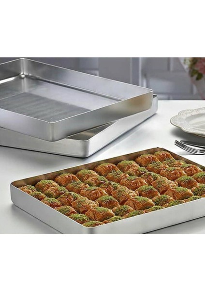Dayanıklı ve hafif alüminyum baklava tepsisi 25x35 cm, gri renk