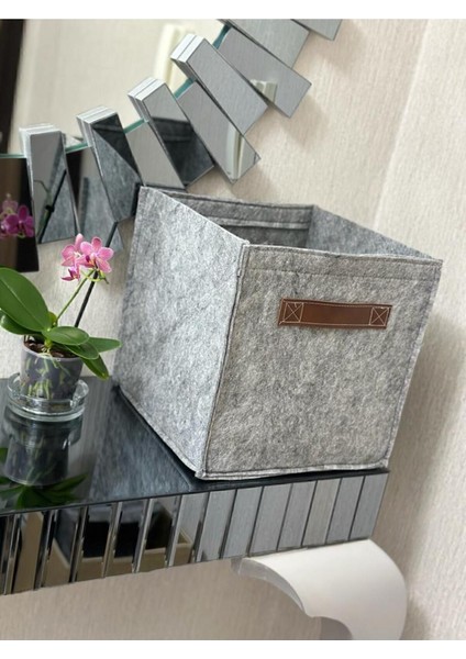 Çok Amaçlı Deri Kulplu Keçe Kutu Organizer Dolap Çamaşır Oyuncak Düzenleyici 30 x 30 x 30 cm Gri fiyatları