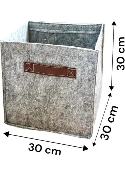 Çok Amaçlı Deri Kulplu Keçe Kutu Organizer Dolap Çamaşır Oyuncak Düzenleyici 30 x 30 x 30 cm Gri fırsatları