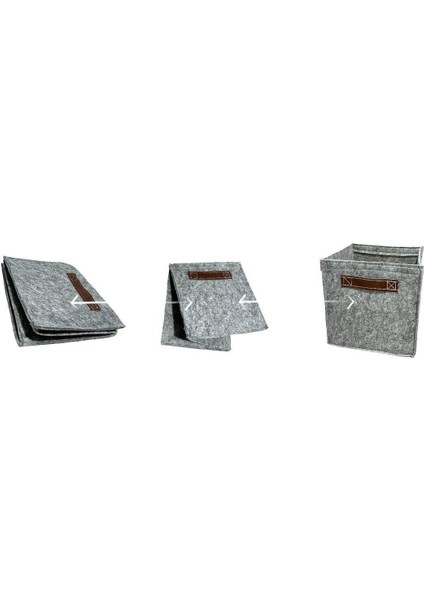 Çok Amaçlı Deri Kulplu Keçe Kutu Organizer Dolap Çamaşır Oyuncak Düzenleyici 30 x 30 x 30 cm Gri indirimleri