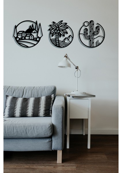 3lü Kaktüs Palmiye Tablo Dekorasyon Hediyelik Minimalist Tablo