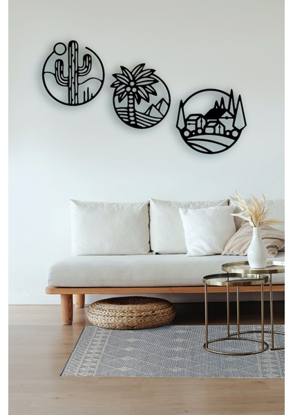 3lü Kaktüs Palmiye Tablo Dekorasyon Hediyelik Minimalist Tablo