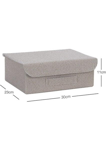 Bej Dokulu Kapaklı Dolap Çekmece Içi Takı Çamaşır Katlanır Saklama Kutusu Organizer 30 x 23 x 11