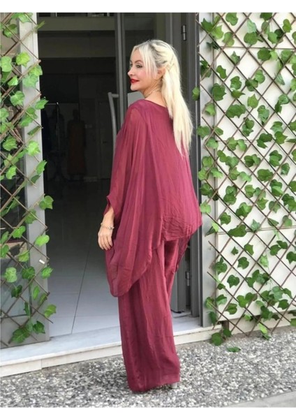 Italyan Yarasa Kol Ipek Bluz & Pantolon Takım fiyatları